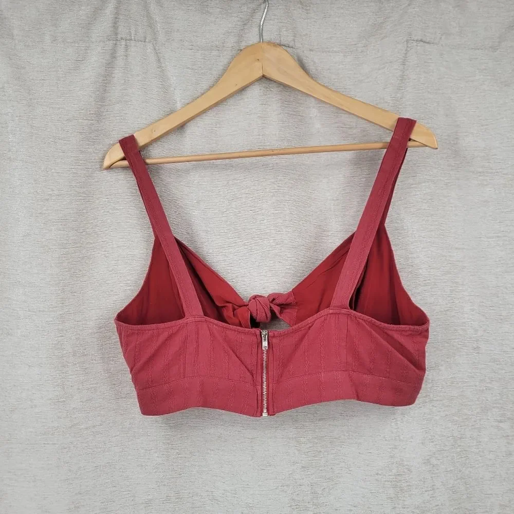Cotton Red Two-Piece Knotted Tie Front Crop Top and Shorts Matching Set